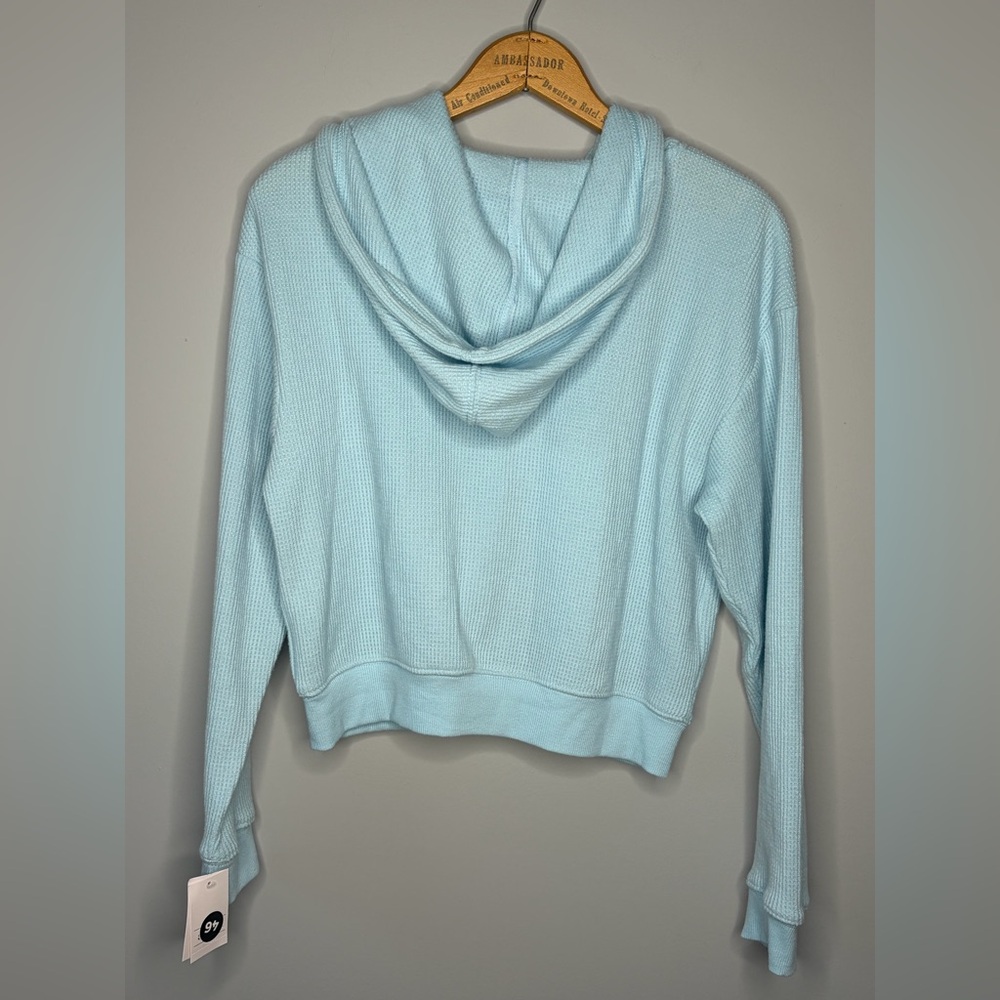 NWT Auden Women's Waffle Thermal Hoodie Sweatshirt Sleep Loungewear Turquoise XS - Picture 4 of 9